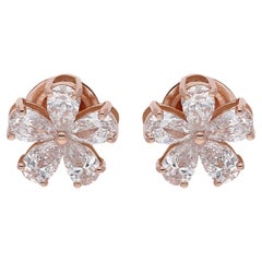 Orecchini con perno floreale in oro rosa 14k SI/H 0,88 carati con diamante a forma di pera per H. H.