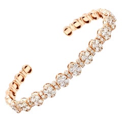 14K Rose Gold SI/H 2.8ct Diamond Cluster Open Cuff Bracelet