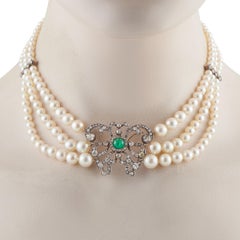 14K Rose Gold & Silver 4.50ct Diamond, Emerald, and Pearl Necklace  MF12-012726