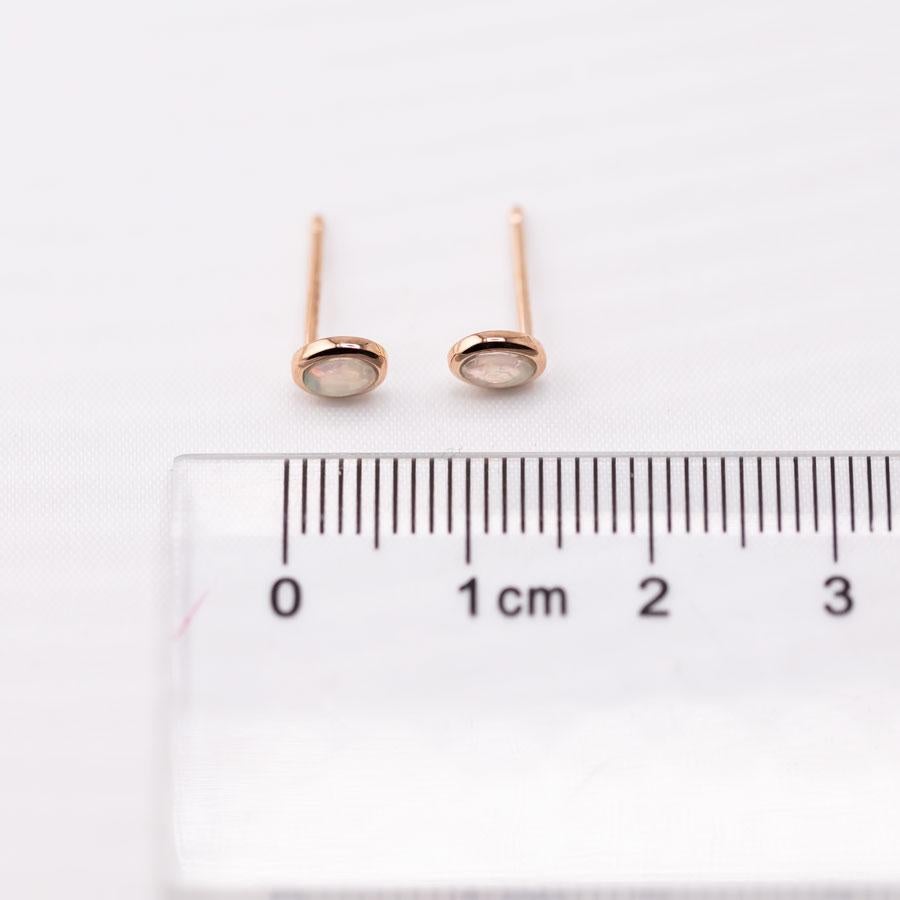 14K Rose Gold Small Oval Australian Solid Opal Stud Earrings In New Condition For Sale In Suwanee, GA