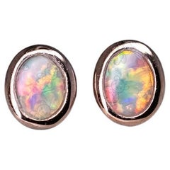 14K Rose Gold Small Oval Australian Solid Opal Stud Earrings