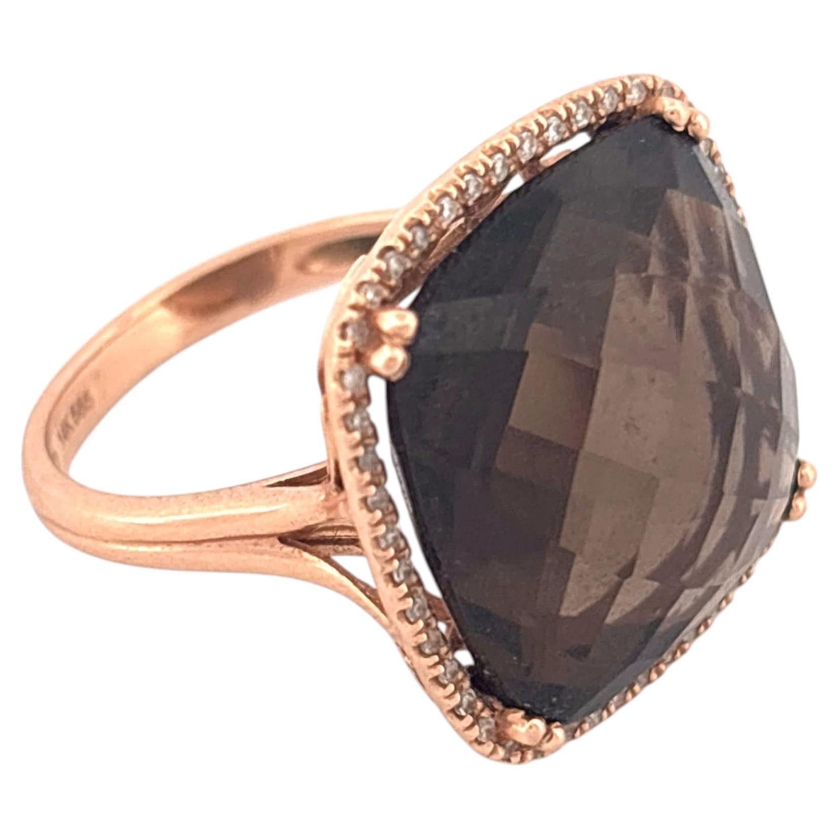 14K Rose Gold Cushion-Cut Rauchquarz Ring mit Halo