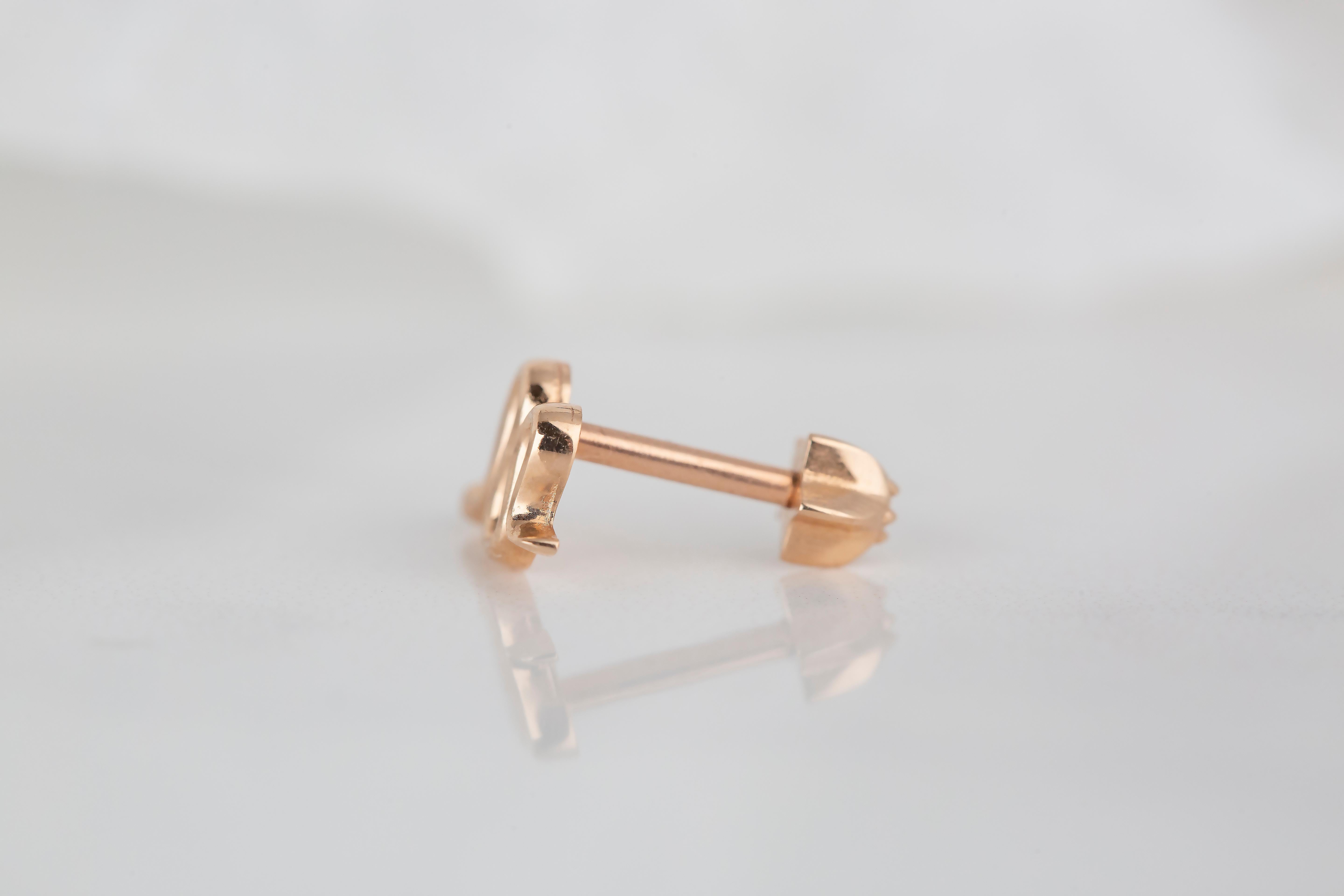 14K Rose Gold Snake Piercing, Rose Gold Stud Snake Earring In New Condition For Sale In ISTANBUL, TR