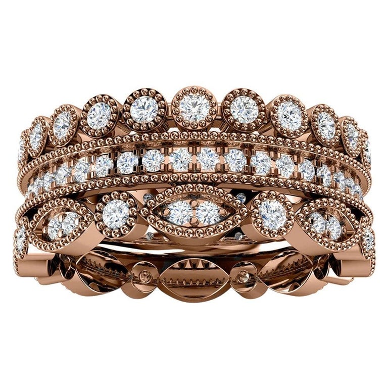 Cocci Collection 14K Gold Choice of Motif Diamond Accent Stack Band Ring main image 0