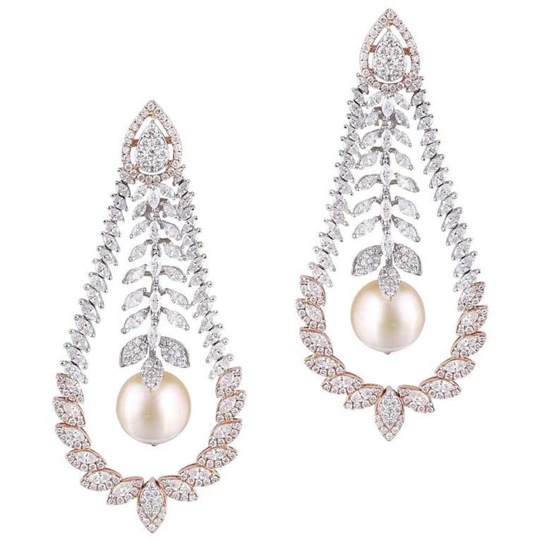 14 Karat Rose Gold South Sea Pearl White Diamond Chandelier Earrings For  Sale at 1stDibs | rose gold diamond earrings, pearl and diamond chandelier  earrings, 14k rose gold earrings