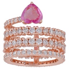Bague cocktail spirale en or rose 14k avec saphir rose et diamants