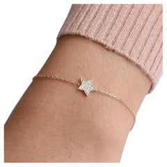 14k Rose Gold Star of David Diamond Bracelet Tiny Star Charm Bracelet