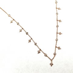 14k Rose Gold Starburst Diamond Necklace with Pavé and Bezel-Set Stations, 16"