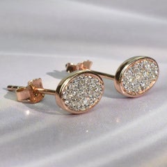 14k Gold Stud Earrings Oval Stud Earrings Diamond Cluster Earrings