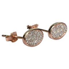 14k Rose Gold Stud Earrings Oval Stud Earrings Diamond Cluster Earrings