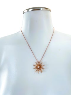 14k Rose Gold Sunburst Leaf Pendant Brooch with Chain and Appraisal