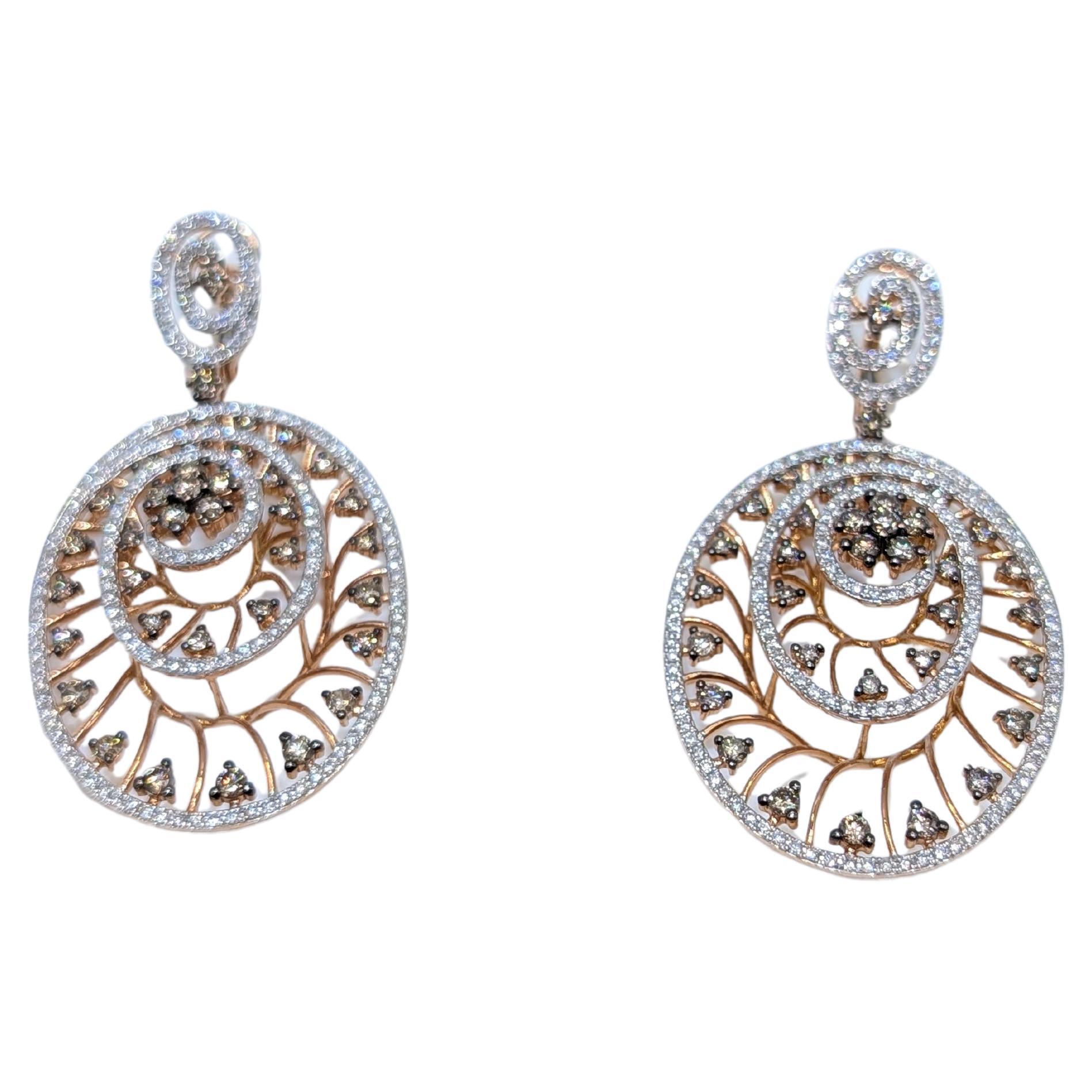 14K Roségold Tropfenohrringe mit Diamanten im Wirbeldesign