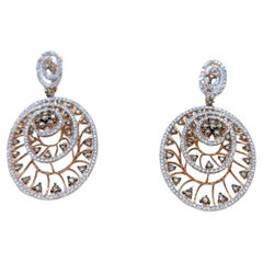 14K Rose Gold Swirl Design Diamond Drop Earrings