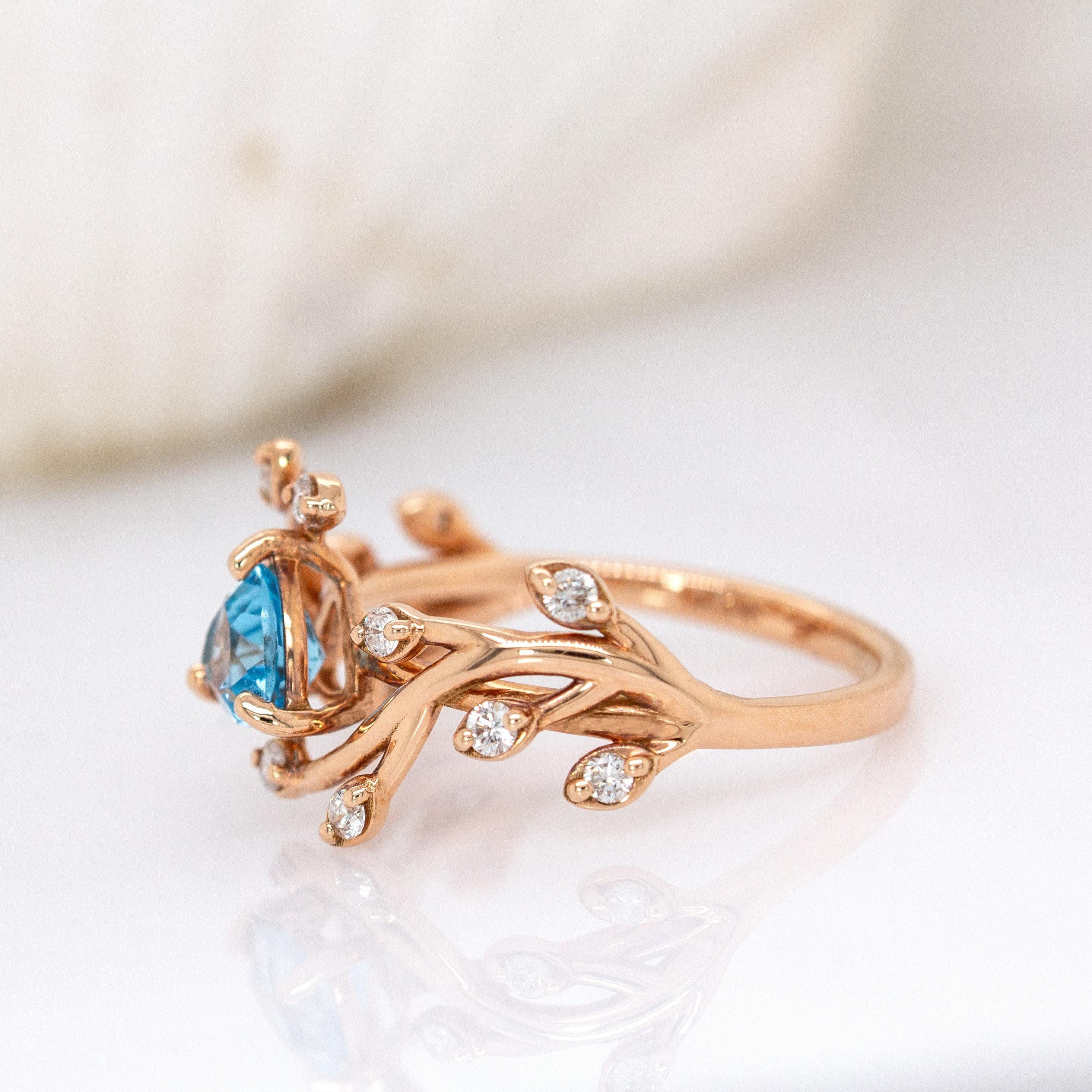 Donna Anello in oro rosa 14K con Topazio Blu Svizzero: Accenti di diamanti naturali, Gioielli di pregio in vendita