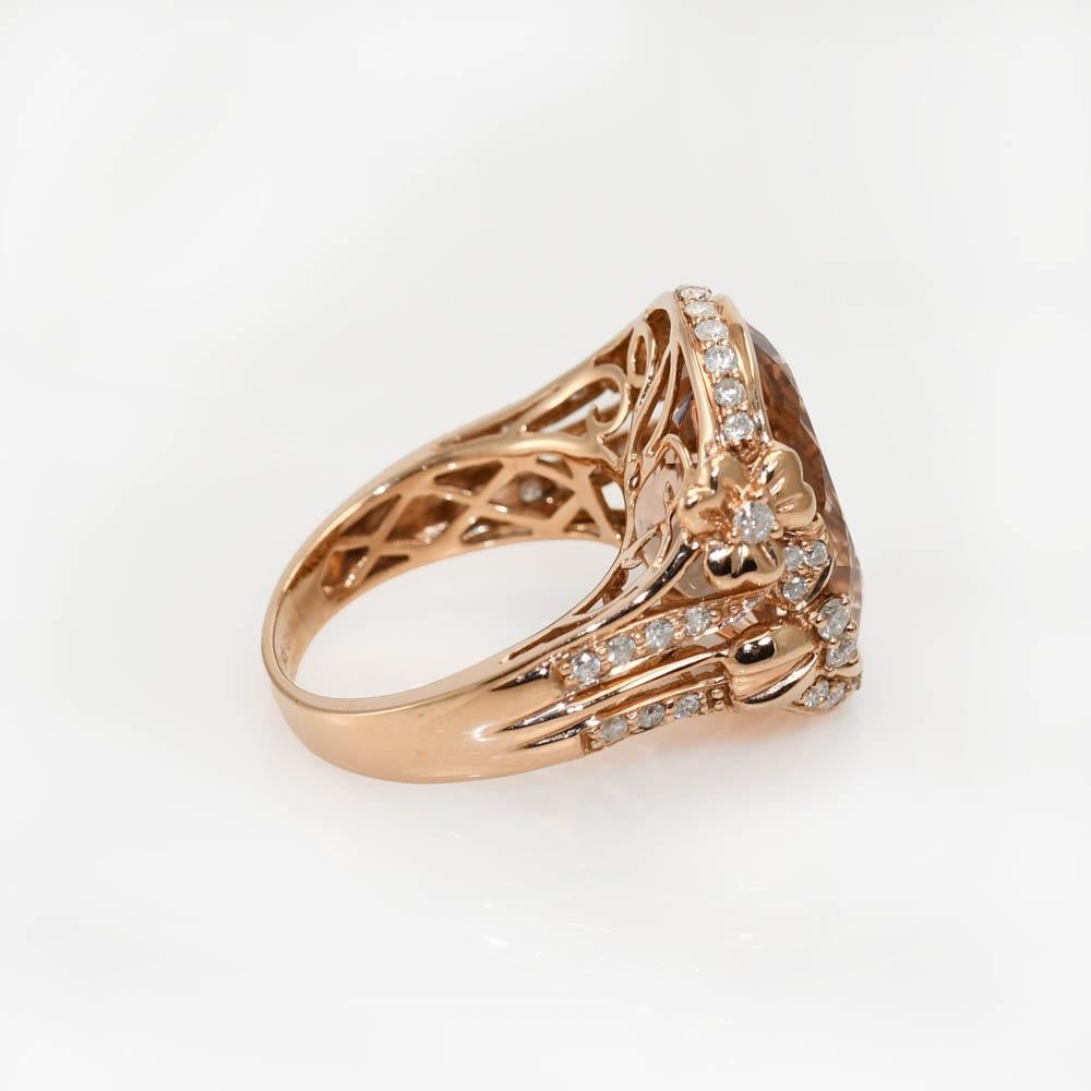 14K Rose Gold, Synthetic Beryl & Diamond Ring, 7.8gr In Excellent Condition For Sale In Laguna Beach, CA