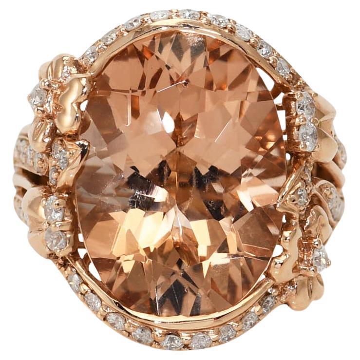 14K Rose Gold, Synthetic Beryl & Diamond Ring, 7.8gr For Sale