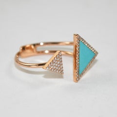 14K Rose Gold Synthetic Turquoise & Natural Diamond Ring 3g