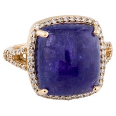 Anello da cocktail con tanzanite e diamanti in oro rosa 14K e cuscino da 15,03 carati