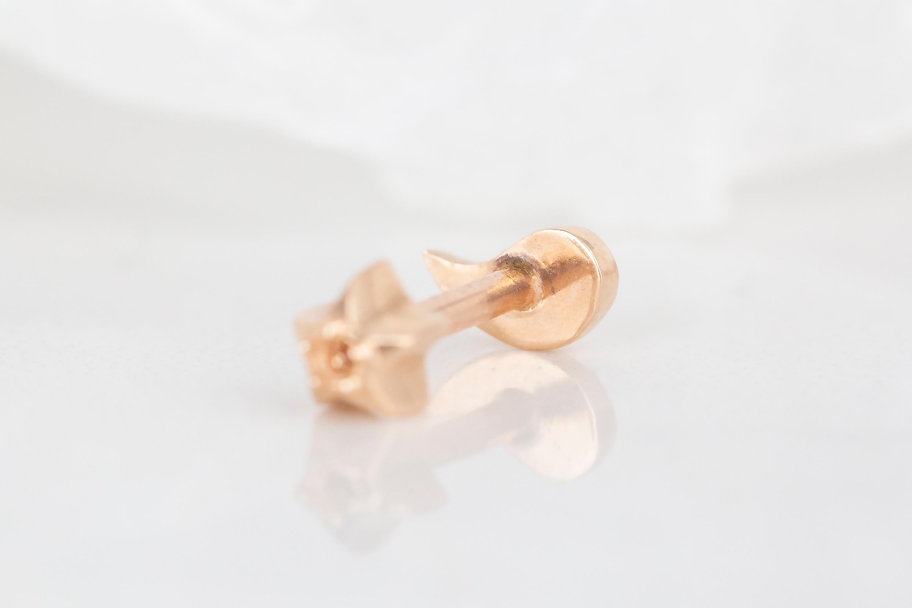 14K Rose Gold Tear Shape Piercing, Tear Drop Gold Stud Earring In New Condition For Sale In ISTANBUL, TR