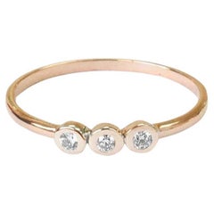 14k Rose Gold Three Stone Diamond Bezel Setting Ring Engagement Ring