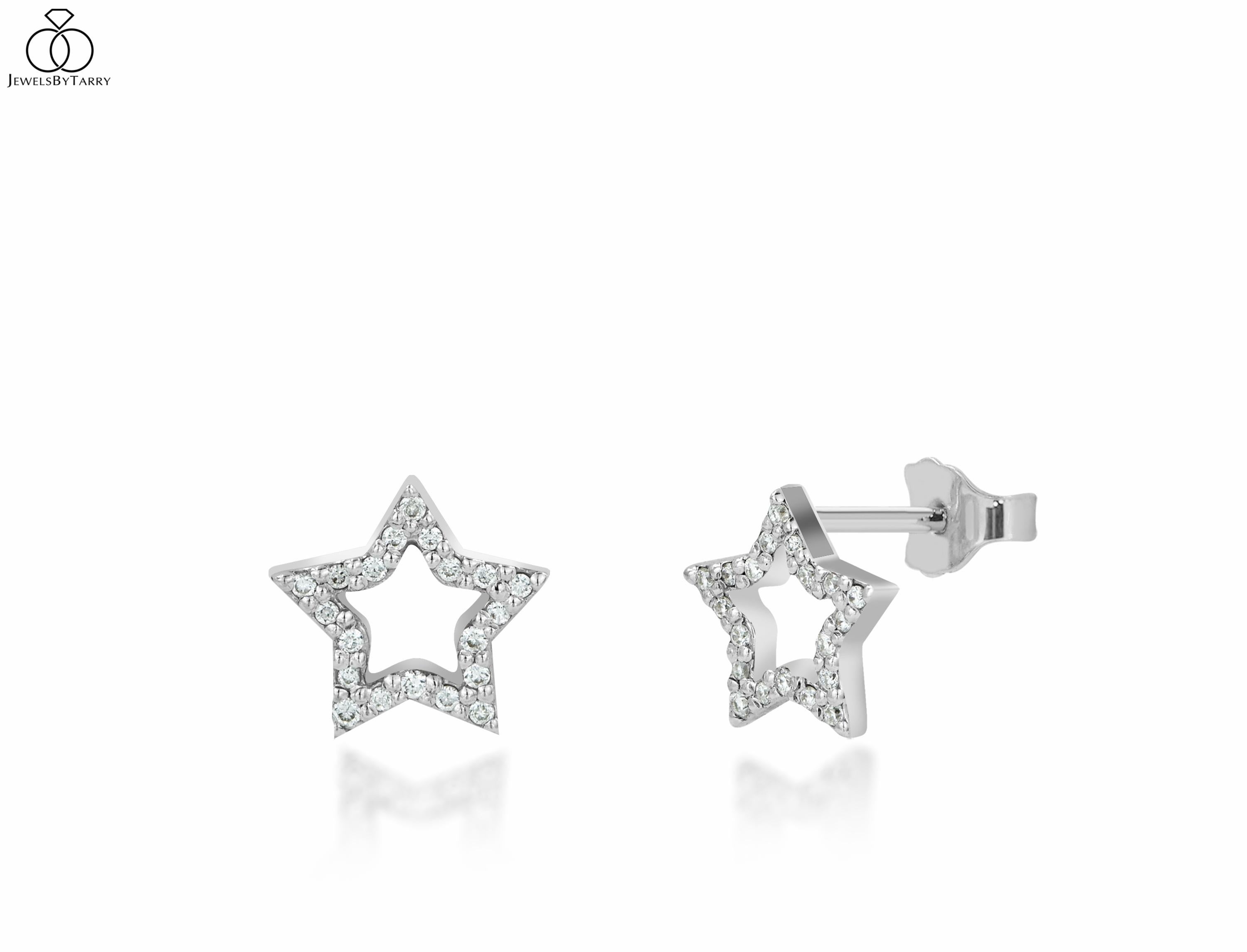 Moderne Boucles d'oreilles en or 14k avec petits diamants en toile Boucles d'oreilles avec petits diamants pavs en vente