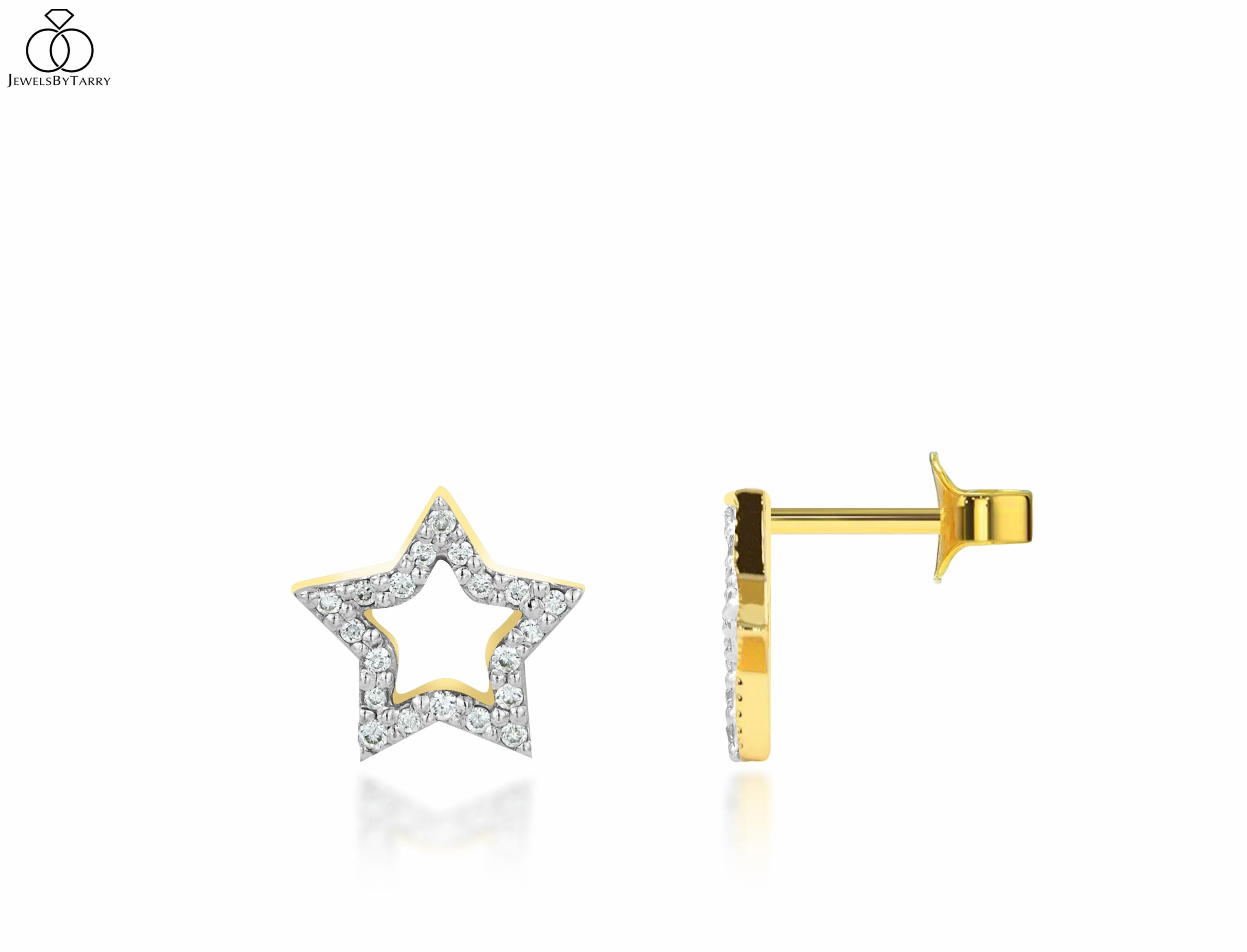 Modern 14k Gold Tiny Diamond Star Stud Earrings Pave Diamond Tiny Earrings For Sale