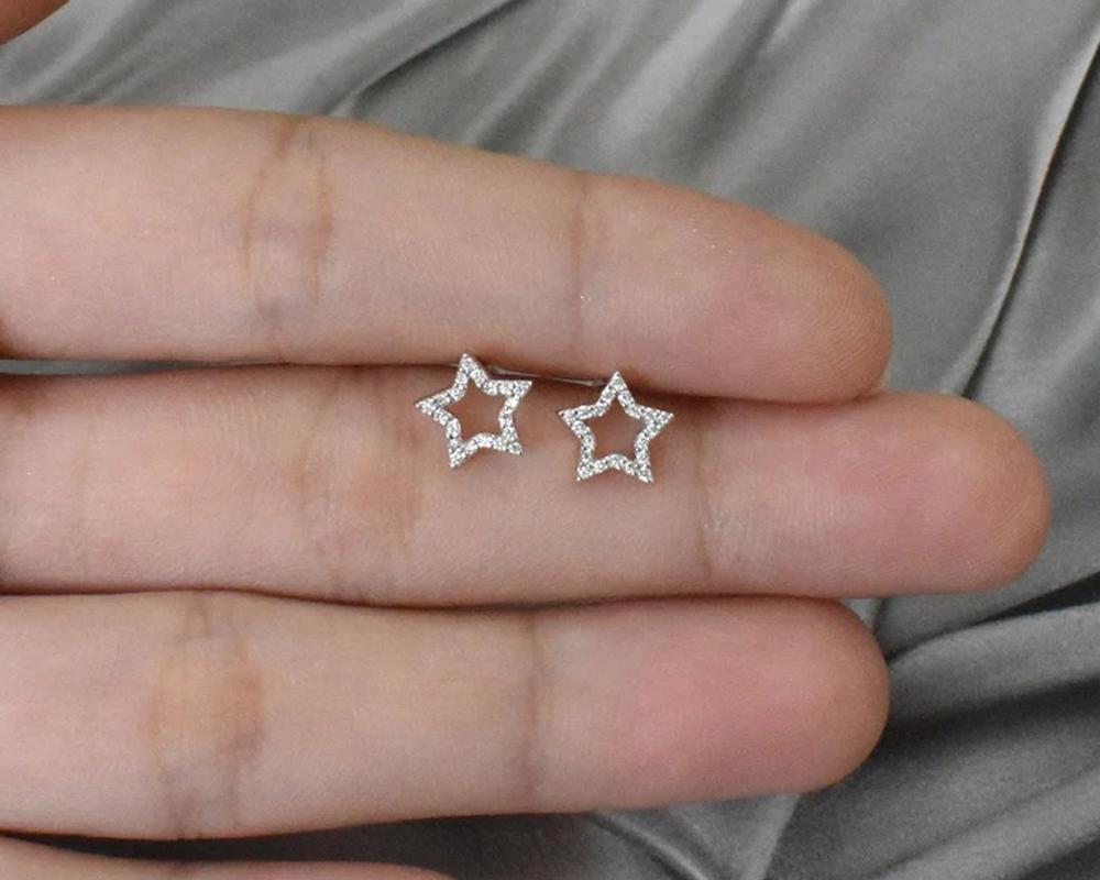 Women's or Men's 14k Gold Tiny Diamond Star Stud Earrings Pave Diamond Tiny Earrings For Sale