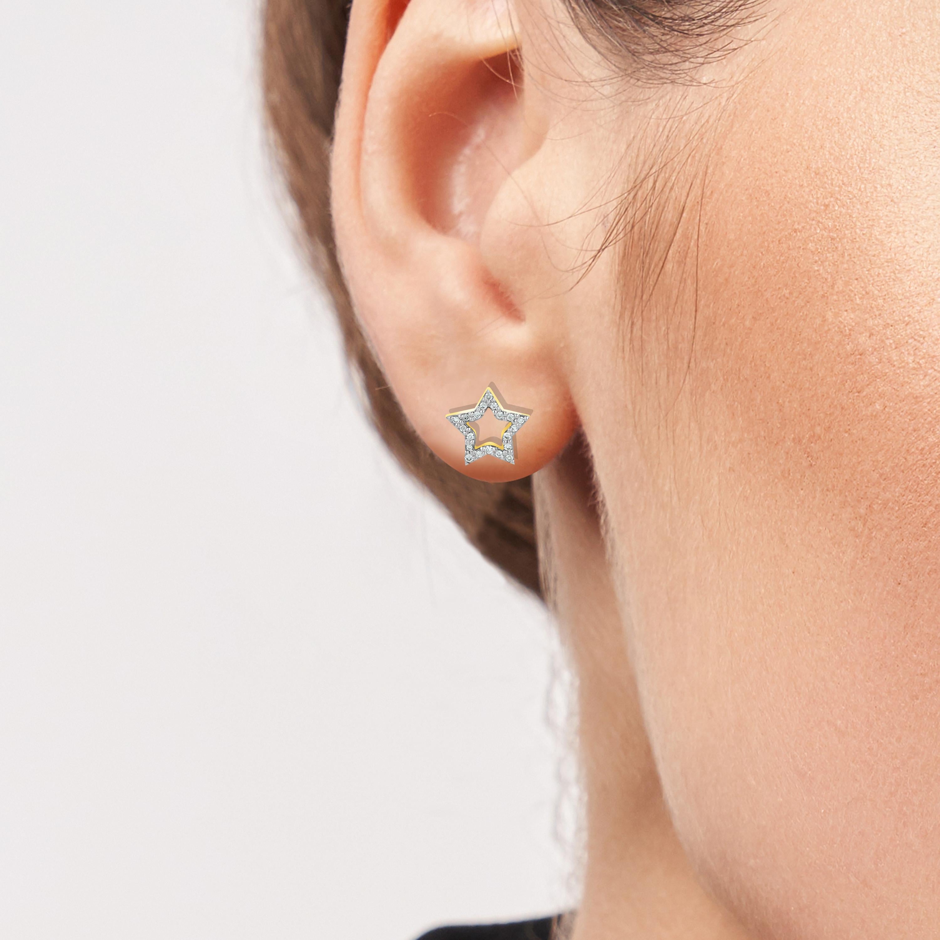 14k Gold Tiny Diamond Star Stud Earrings Pave Diamond Tiny Earrings For Sale 1