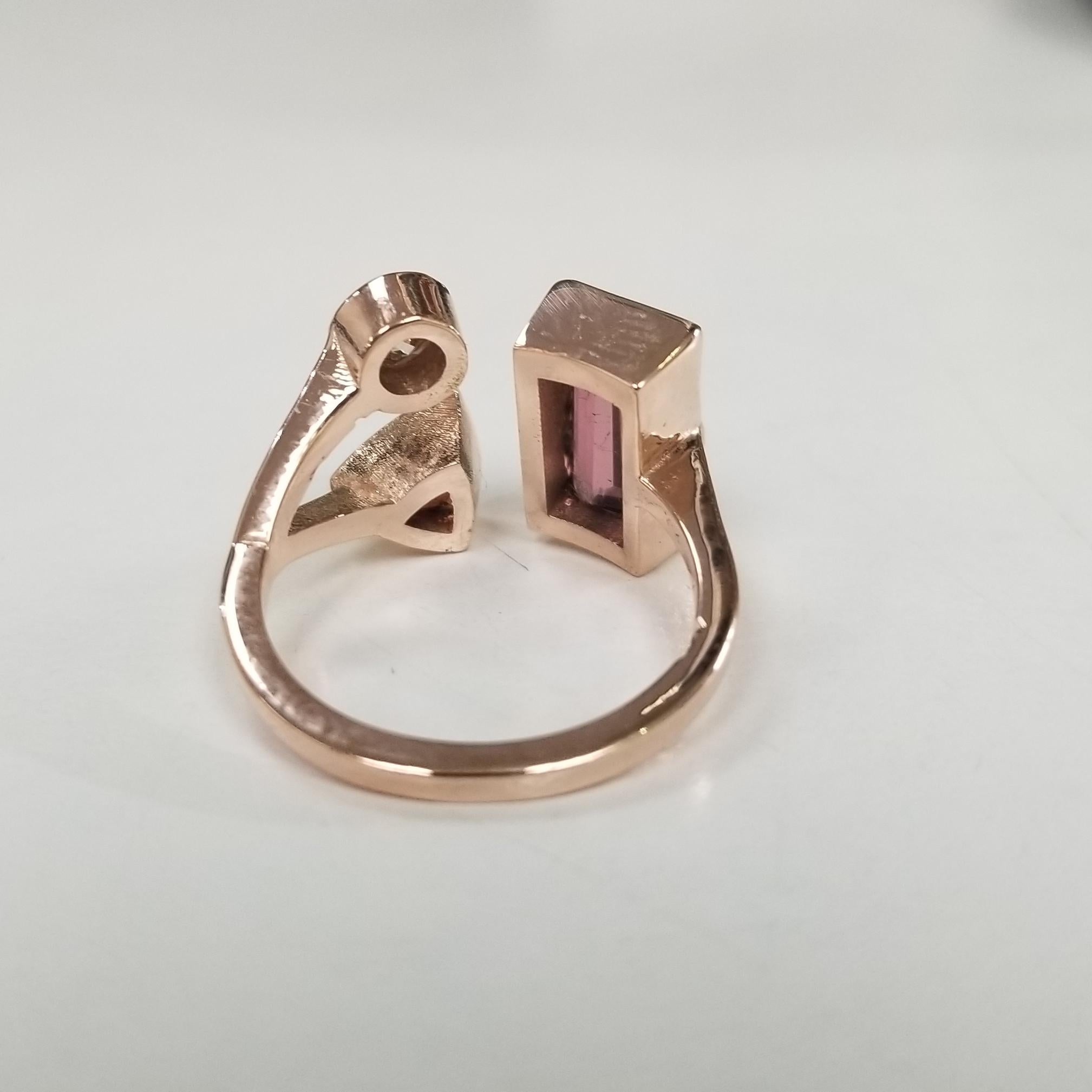 Modern 14K Rose Gold Tourmaline and Diamond Split Ring