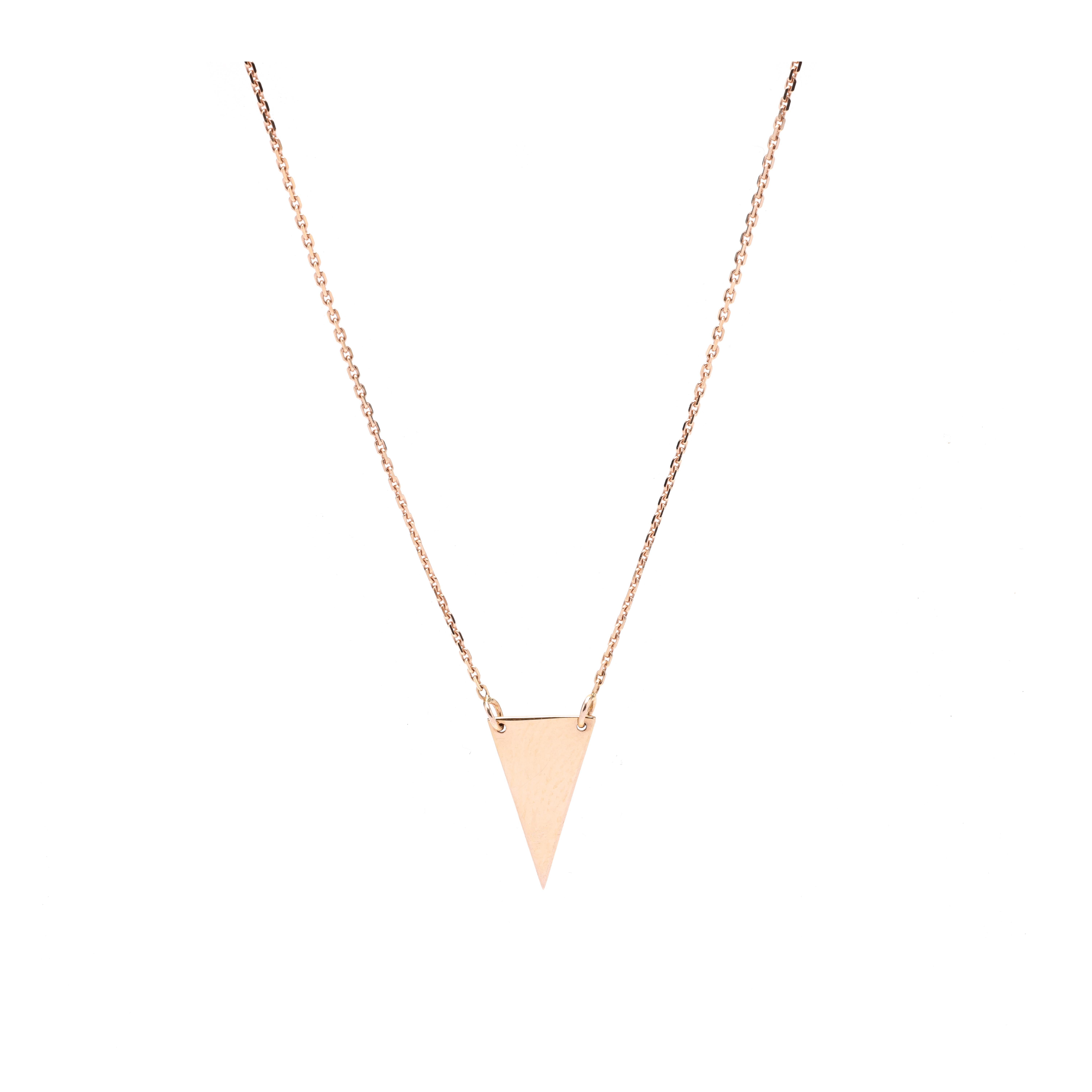 Women's or Men's 14K Rose Gold Triangle Necklace, Length 16-18 Inches, Pendant Necklace For Sale