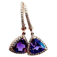 14k Rose Gold & Trillion-Cut Amethyst and Diamond Dangle Earrings 1.35ctw