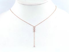 14K Rose Gold Trio Round Diamond Circle Eternity Drop Necklace