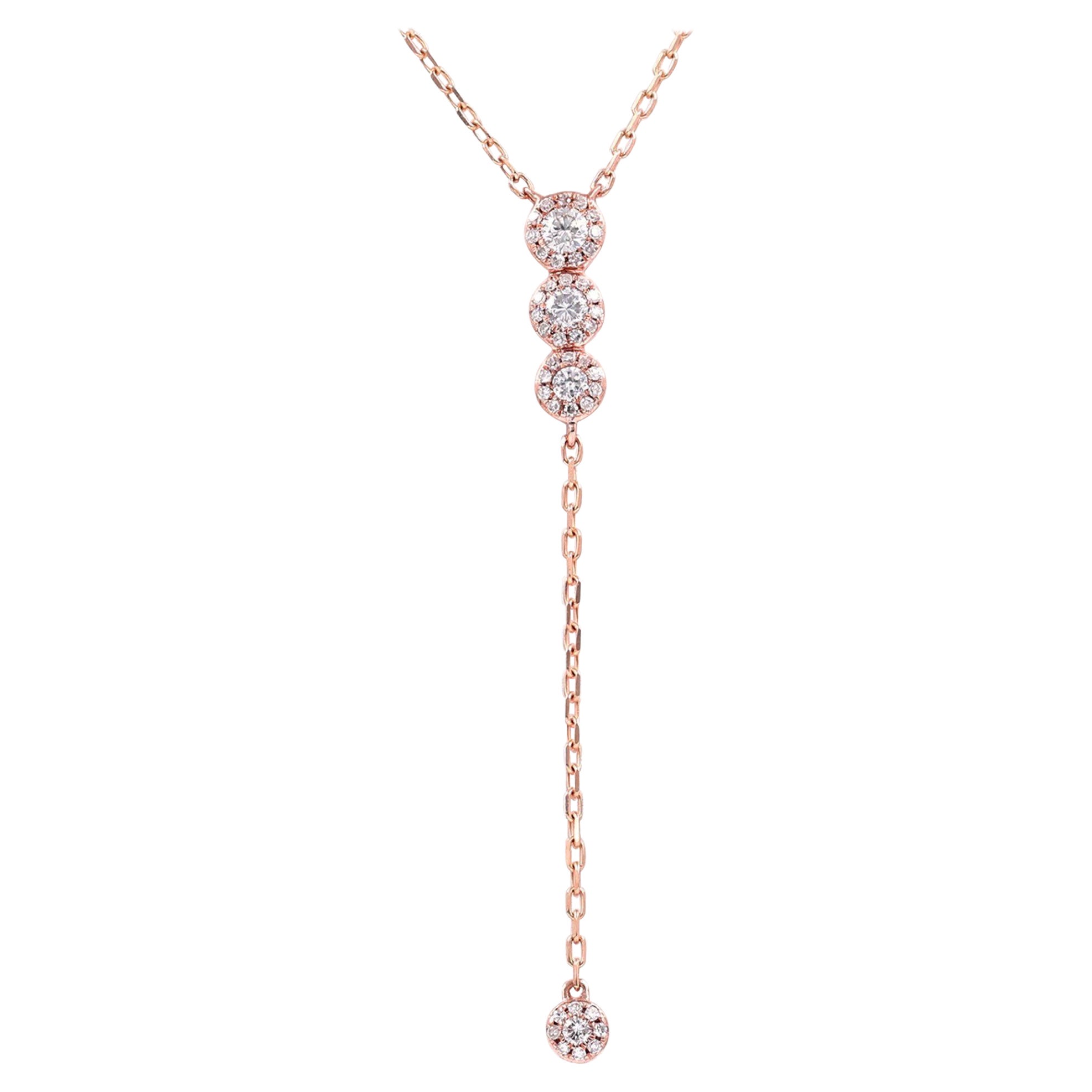 Collana a goccia eternità con cerchio di diamanti rotondi in oro rosa 14 carati
