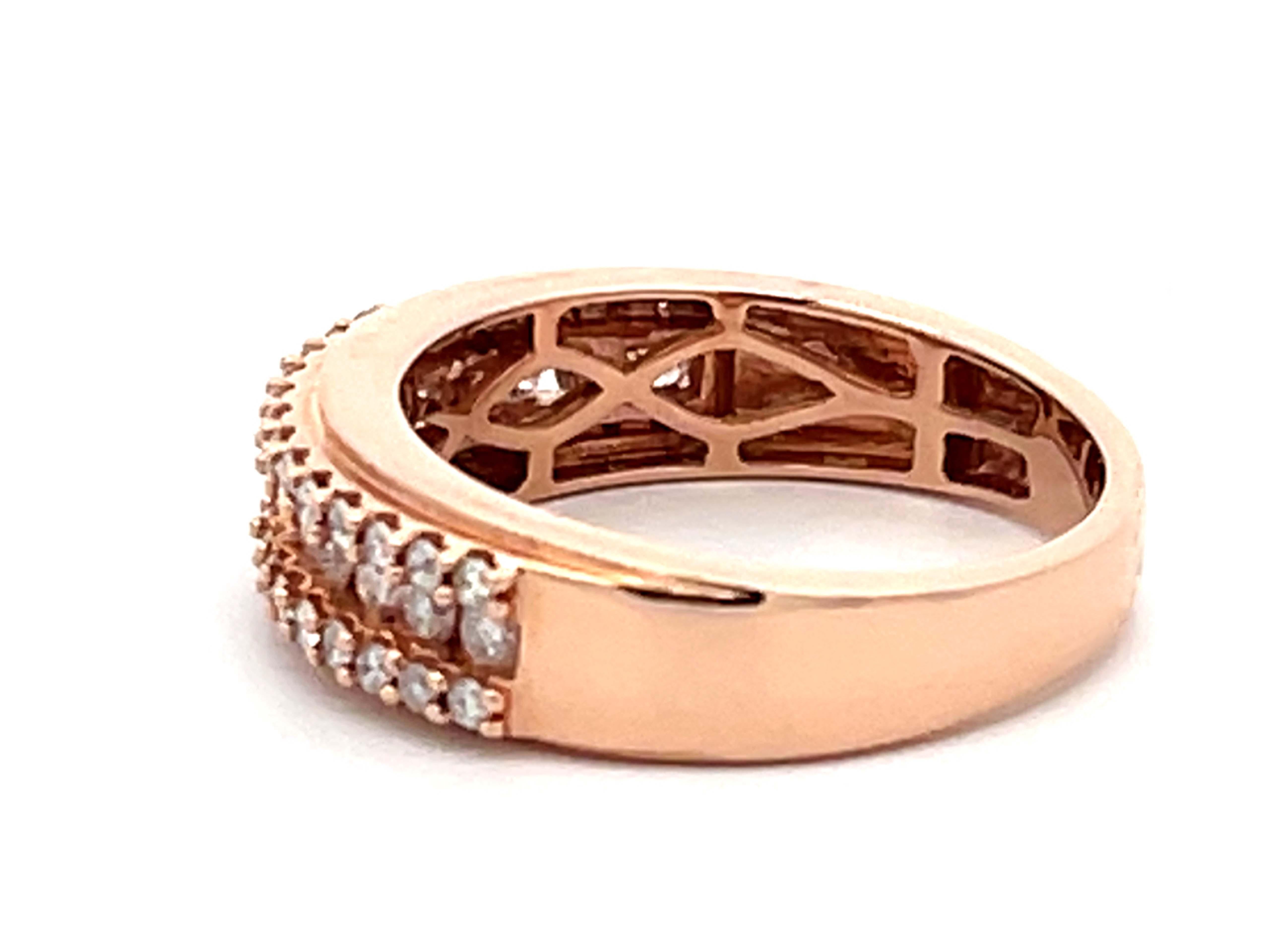 Women's or Men's 14k Rose Gold Triple Diamond Row Band Ring For Sale