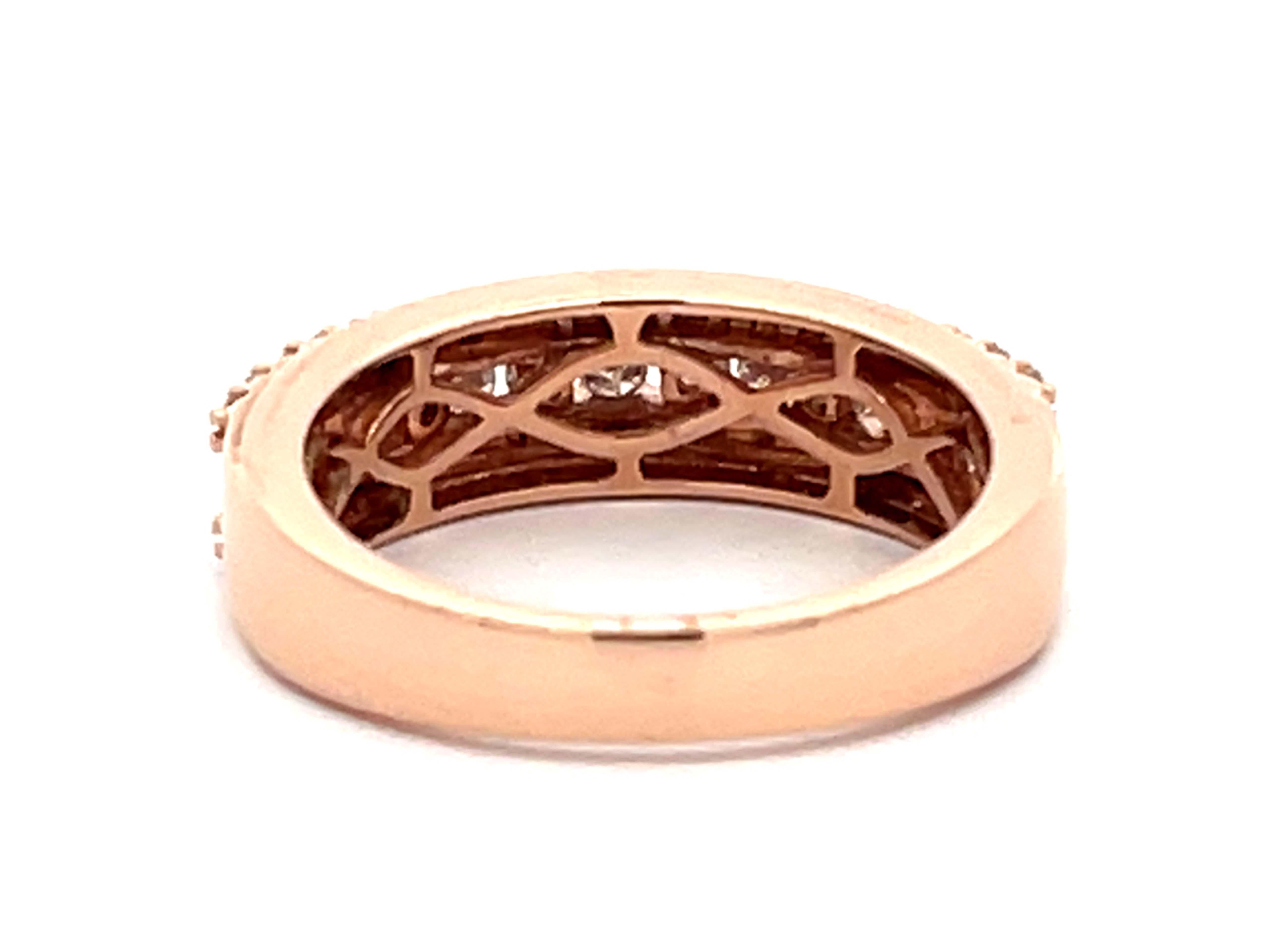 14k Rose Gold Triple Diamond Row Band Ring For Sale 1