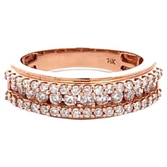 Vintage 14k Rose Gold Triple Diamond Row Band Ring