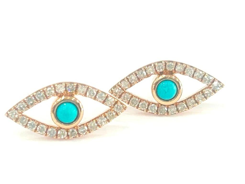 da uomo o donna Orecchini con diamanti a forma di occhio maligno in oro rosa 14K 0,28 carati in vendita