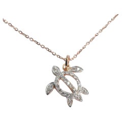 14k Gold Turtle Charm Necklace Lucky Turtle Diamond Pendant Necklace