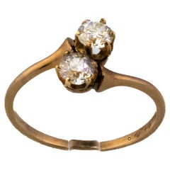 14K Rose Gold Two-Stone Bypass Diamond Ring