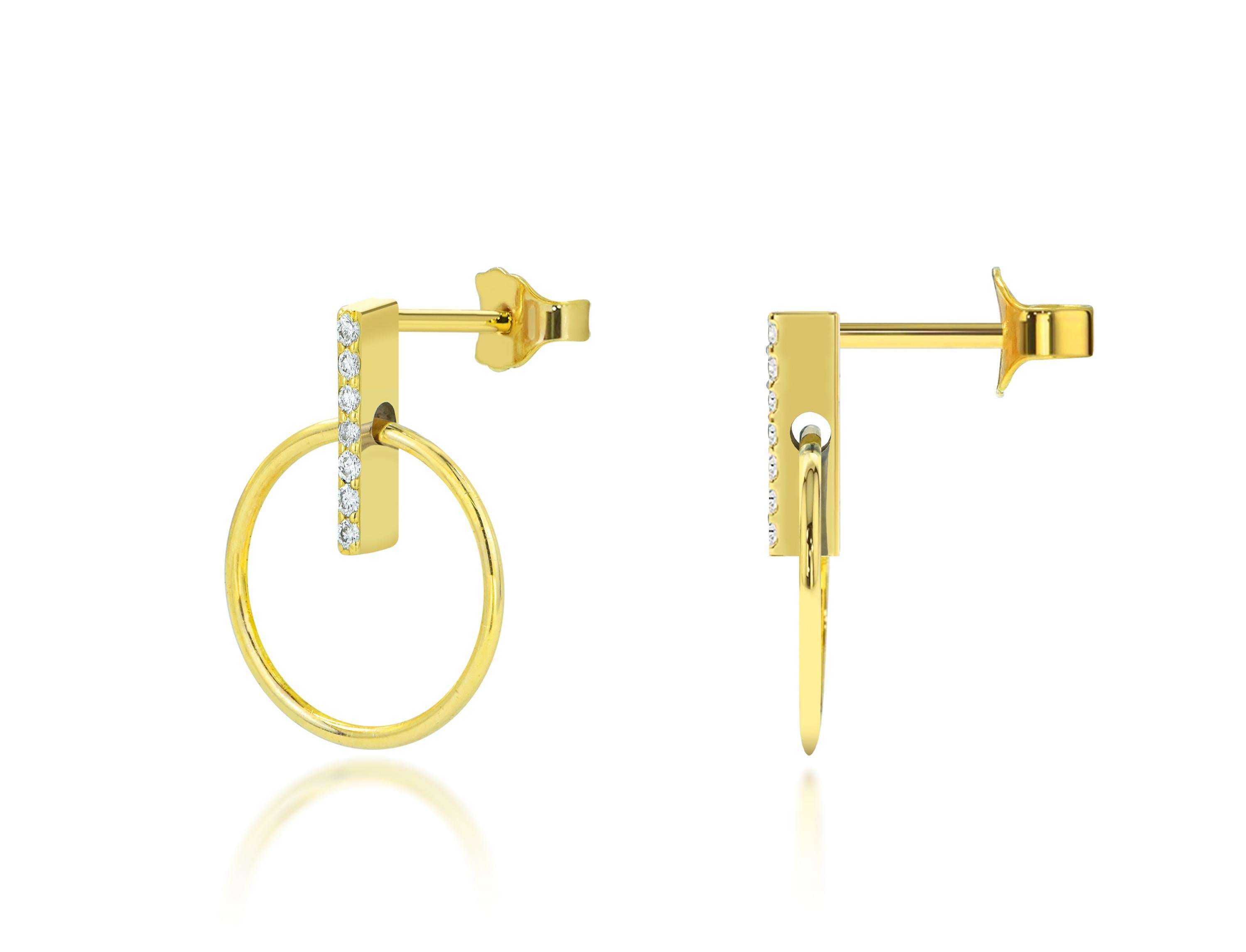 Modern 14k Rose Gold Unique Diamond Earrings Diamond Bar Earrings For Sale