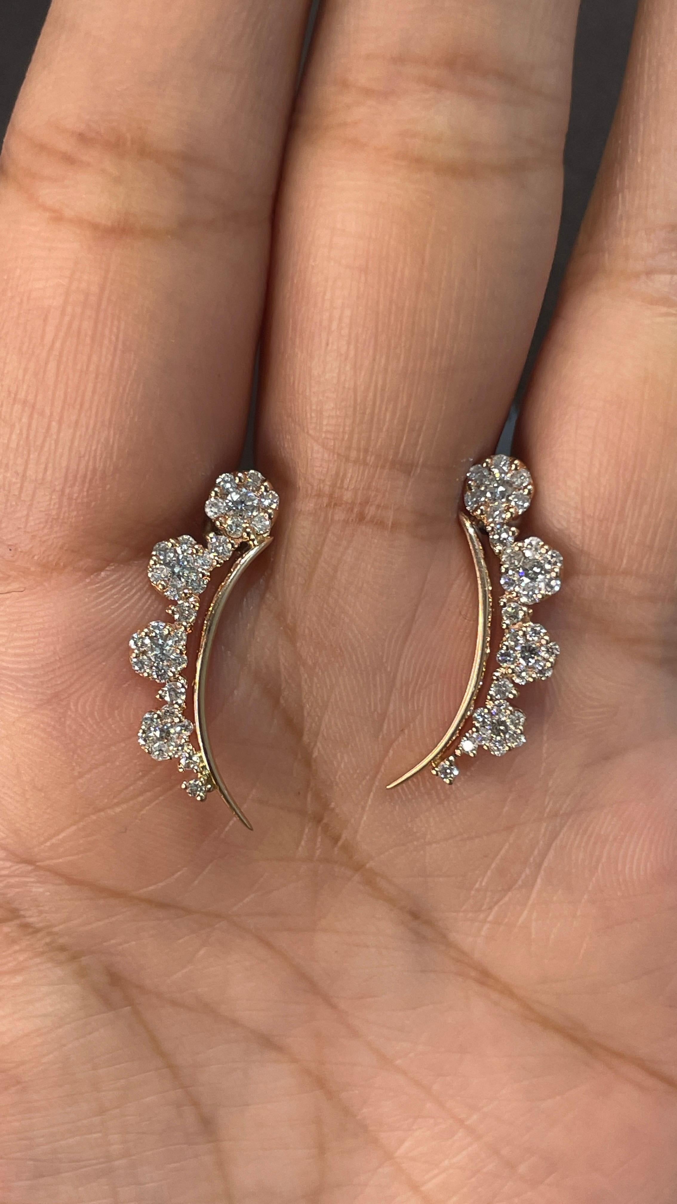 Moderne Boucles d'oreilles en or rose 14k avec diamants Cadeau pour fille en vente