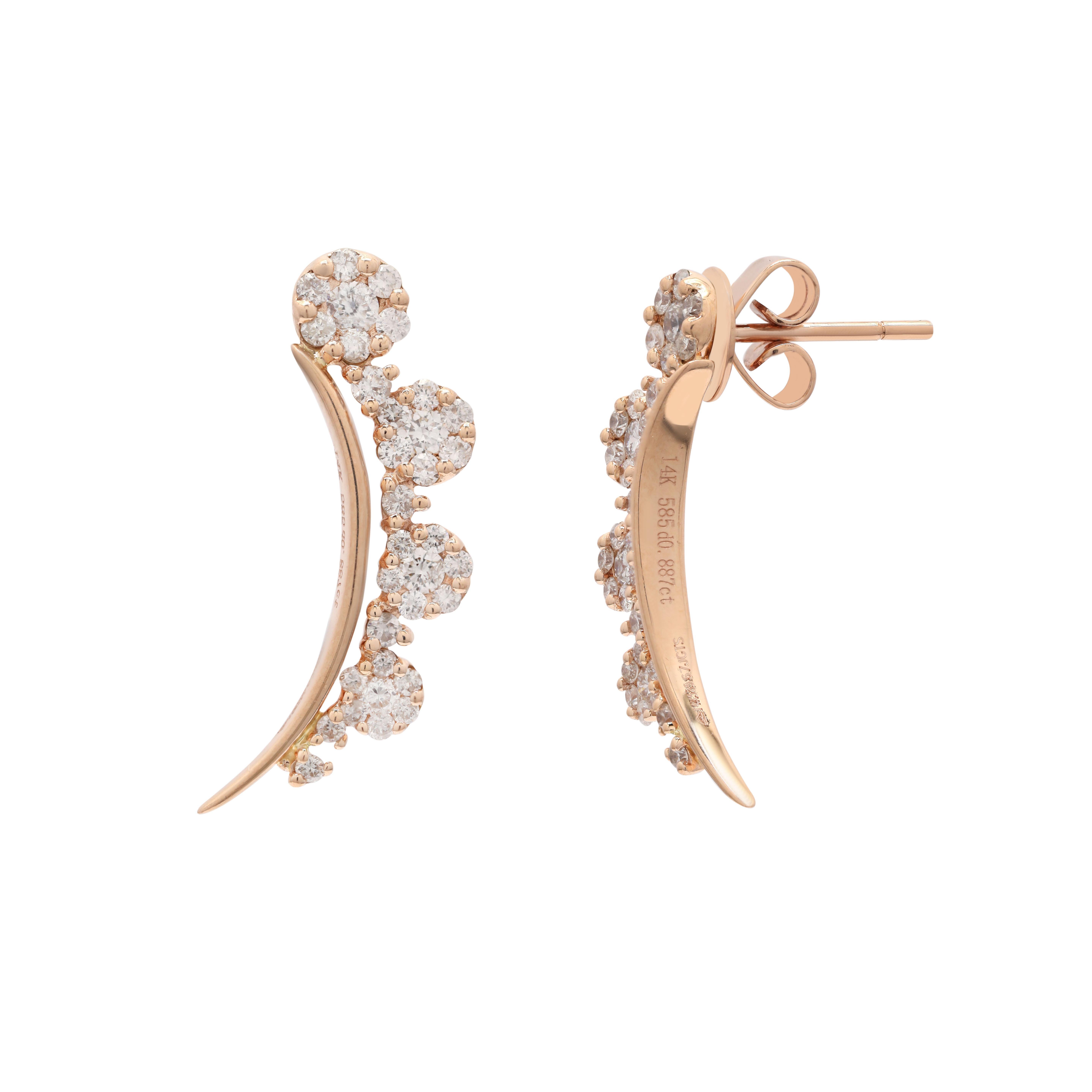 Taille ronde Boucles d'oreilles en or rose 14k avec diamants Cadeau pour fille en vente