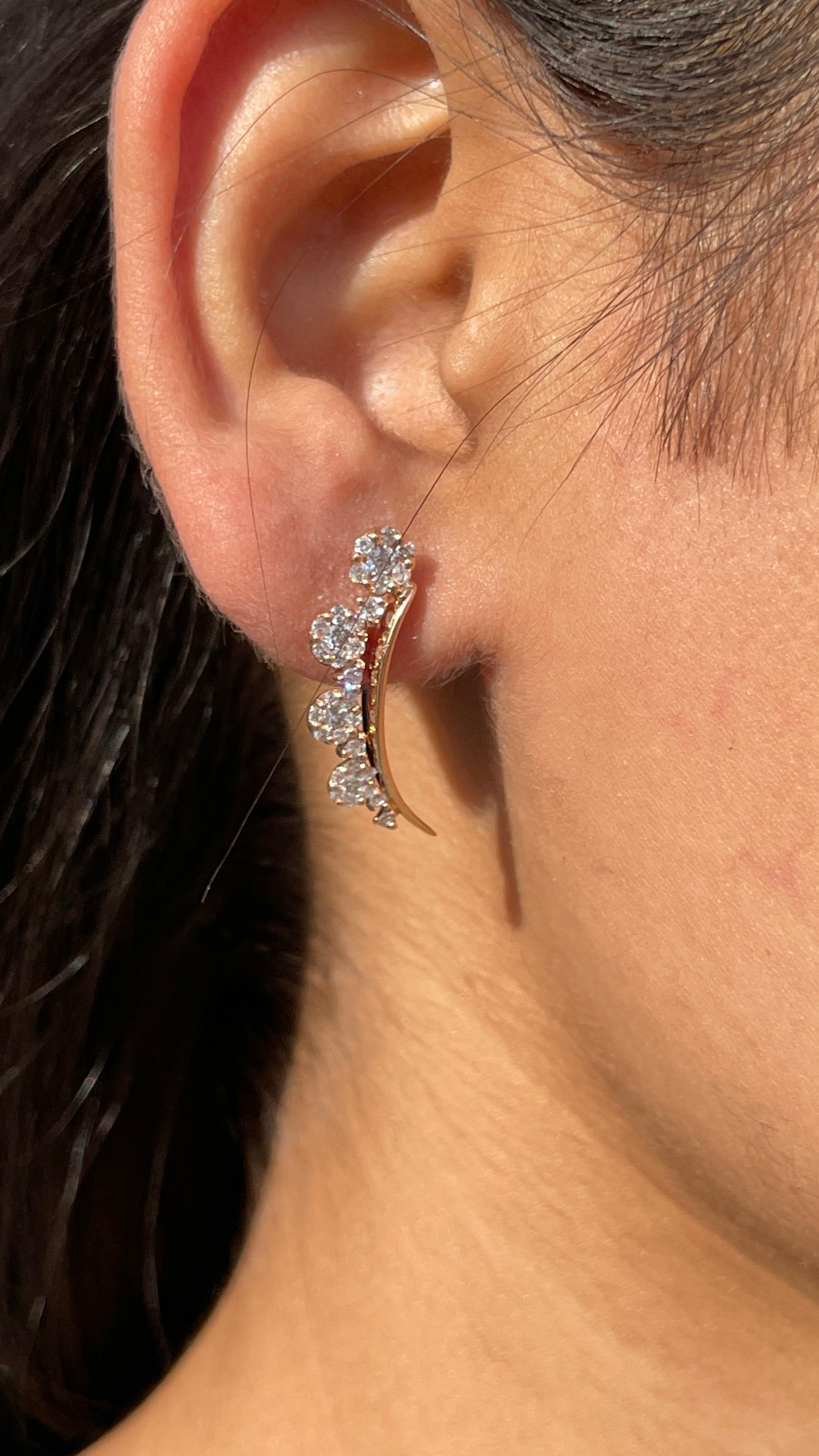 Boucles d'oreilles en or rose 14k avec diamants Cadeau pour fille Neuf - En vente à Houston, TX