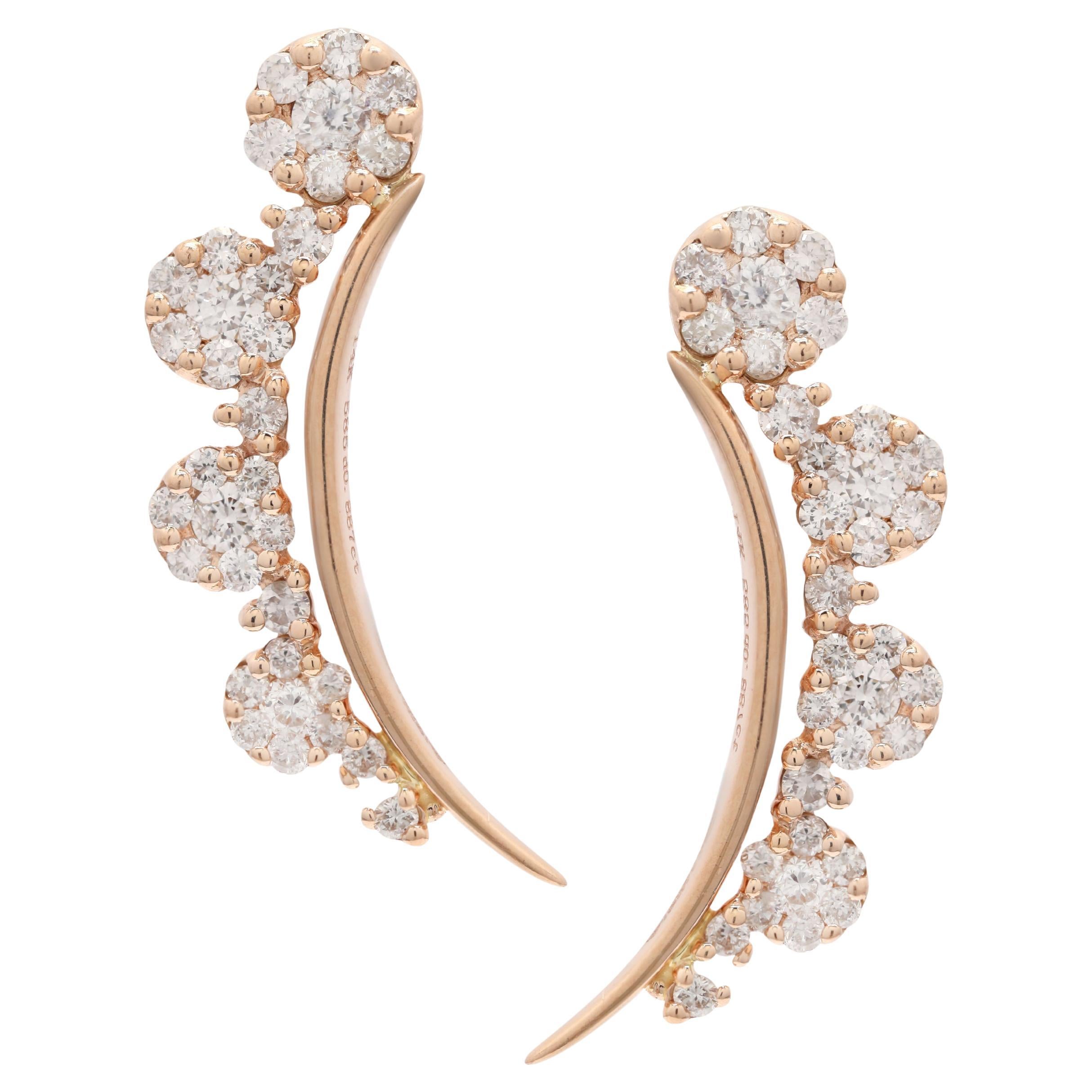 14K Rose Gold Unique Diamond Jacket Style Stud Earrings
