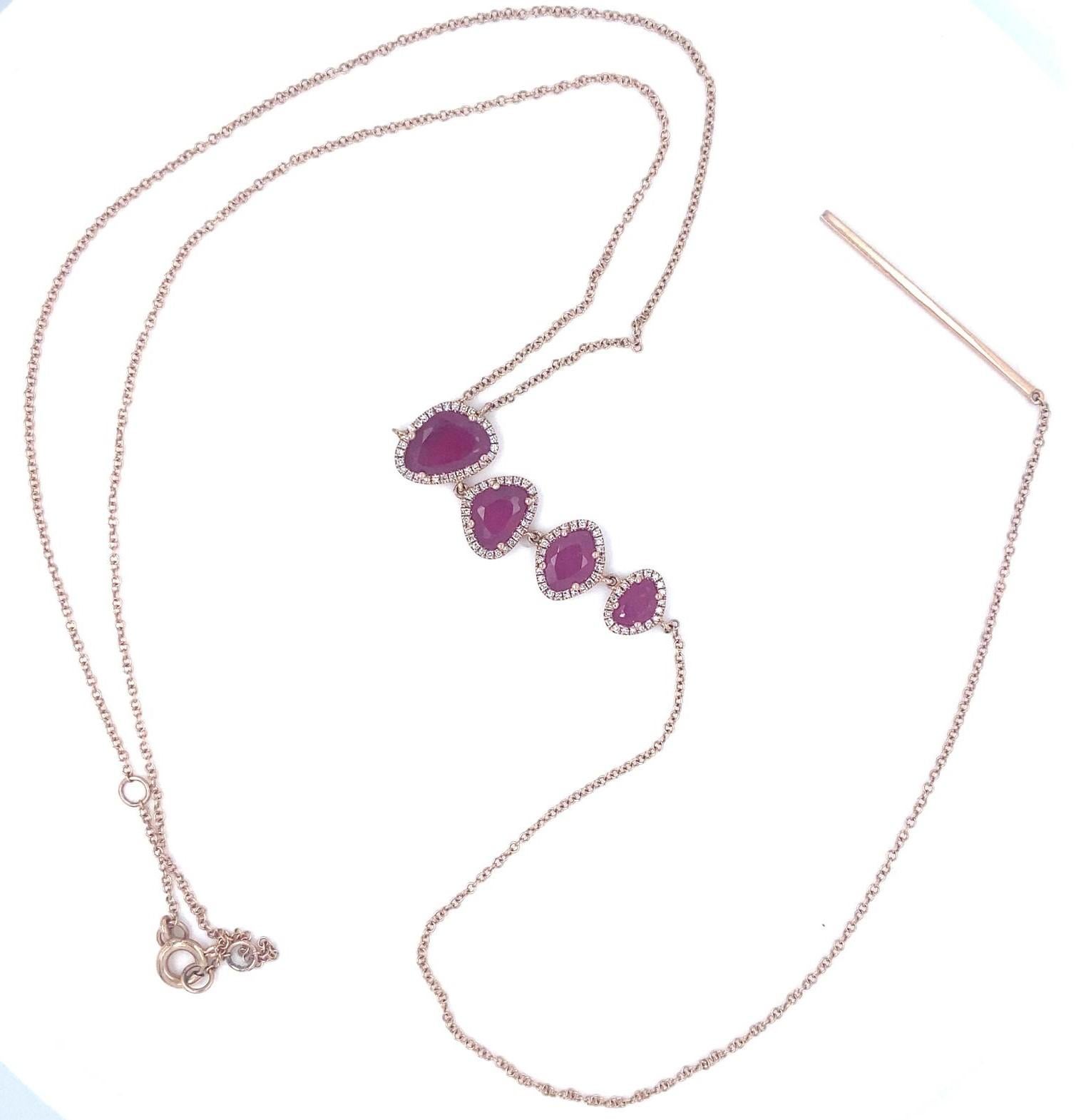 14k Rose Gold Unique Ruby and 0.64 ct Diamond Drop Lariat Necklace, 17.5