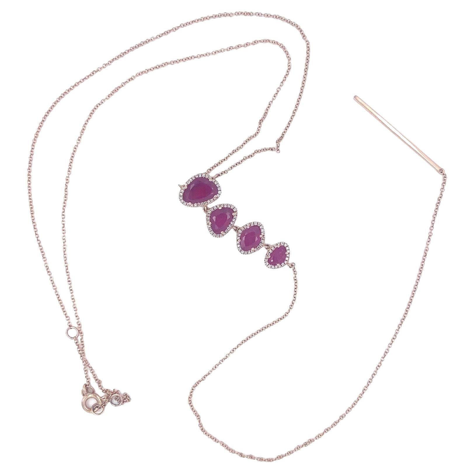 Collier Lariat en or rose 14k avec rubis unique et 0.64 ct de diamant, 17.5".