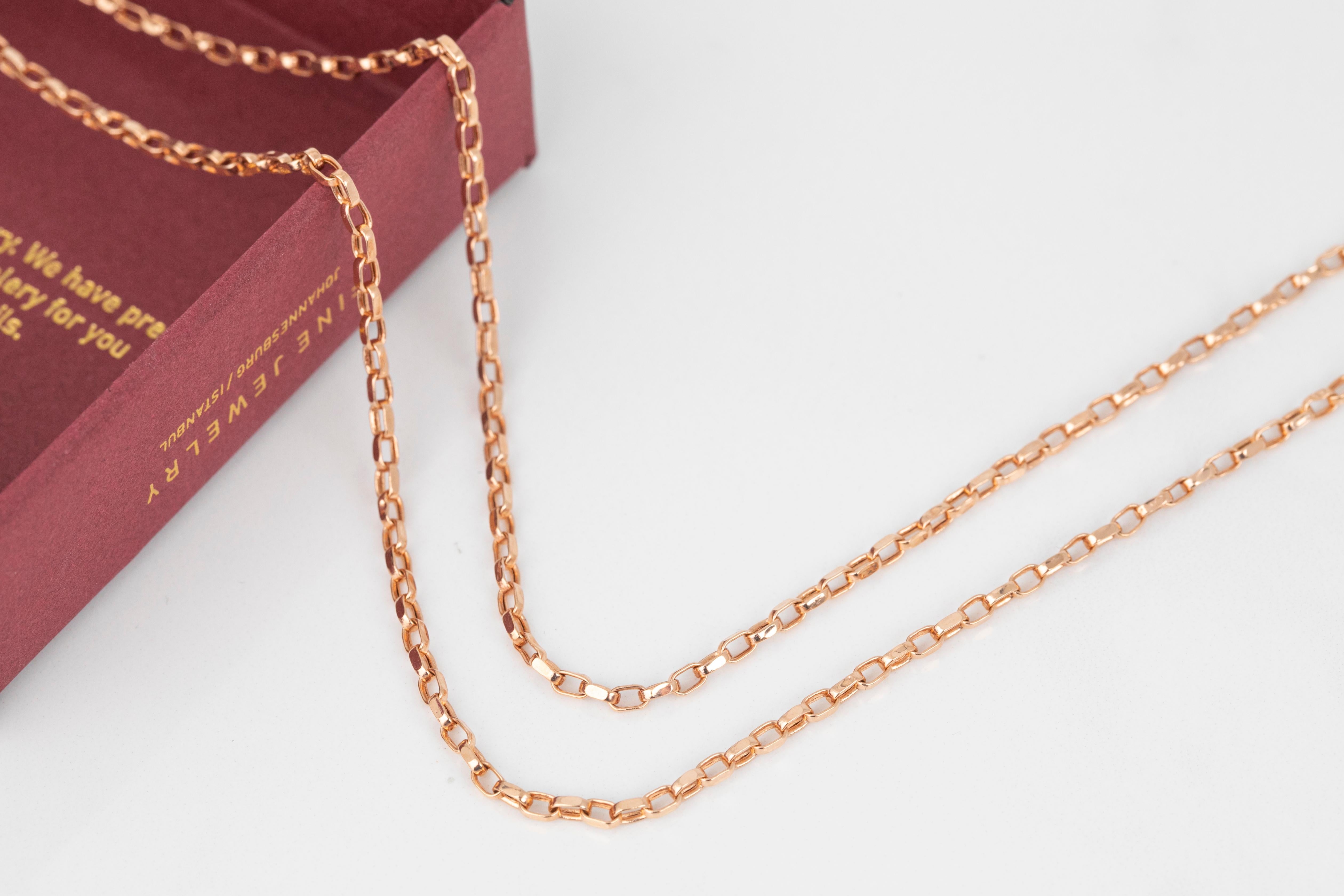 14k Rose Gold Unisex Chain, 5.83 gr 55.00cm 14K Gold Chain Necklace, Real Gold In New Condition For Sale In ISTANBUL, TR