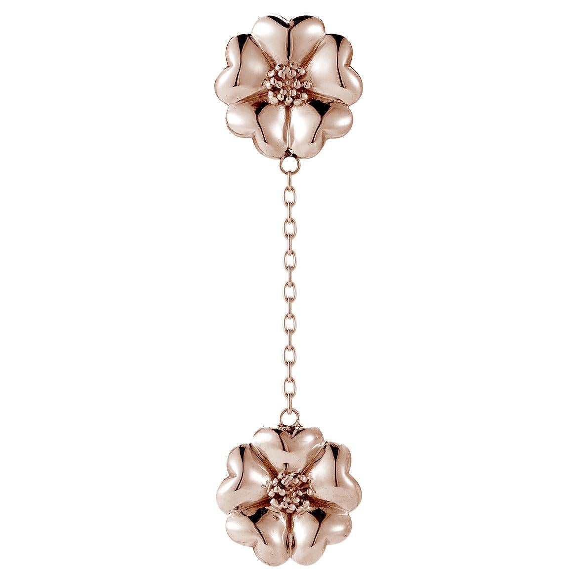 Trillion Cut 24k Rose Gold Vermeil Double Blossom Chain Drop Earrings For Sale