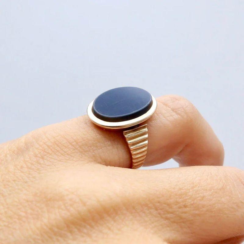 14K Rose Gold Victorian Blue Banded Agate Ring In Good Condition For Sale In Venice, CA