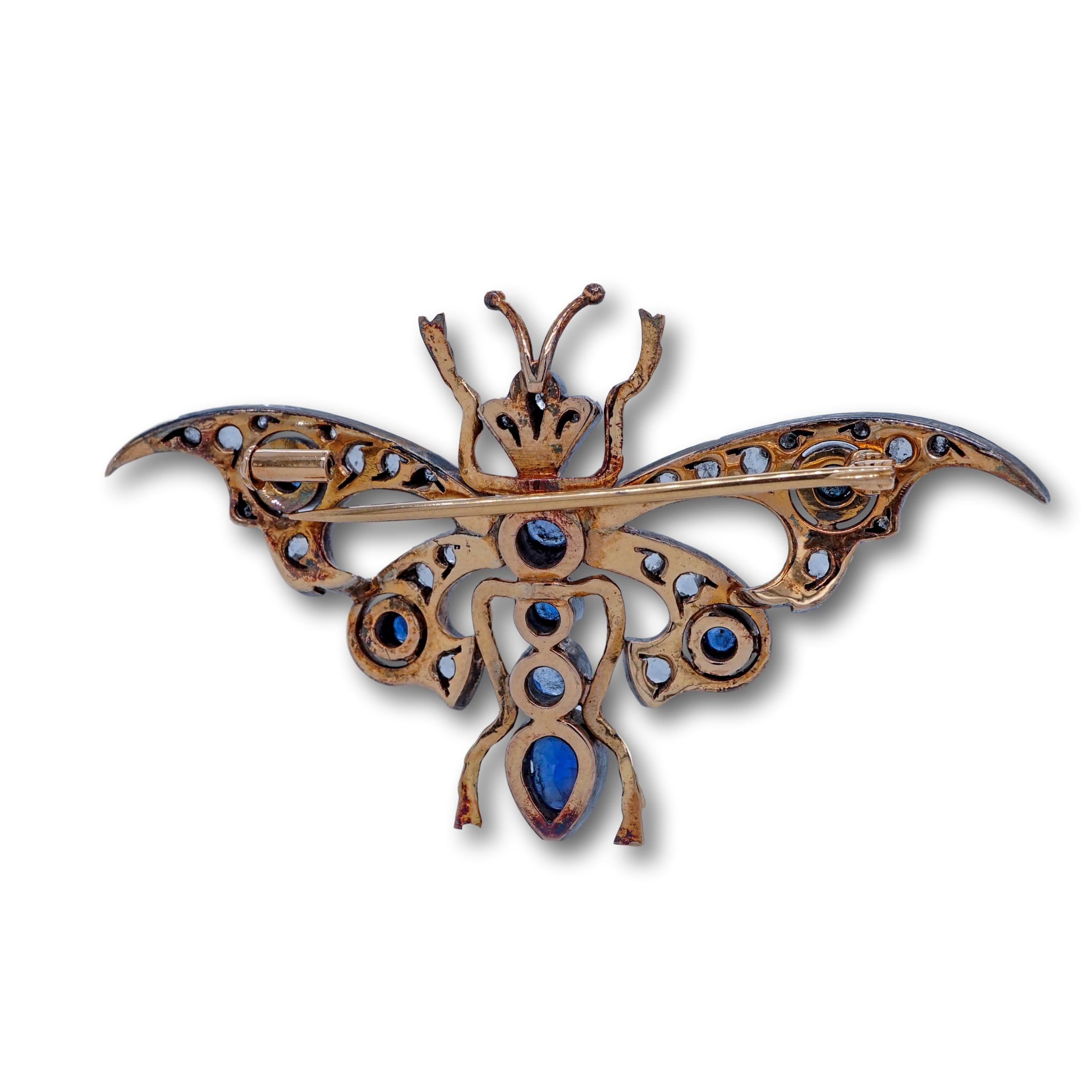 Rose Cut 14 Karat Rose Gold Victorian Butterfly Brooch For Sale